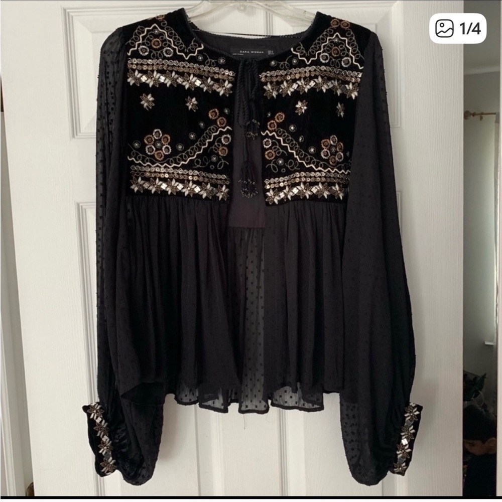 Zara Black Blouse with Gold Embroidery